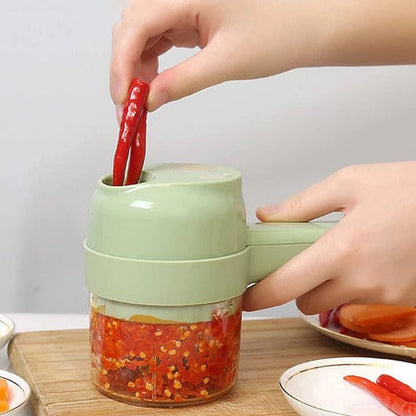 Rechargeable 4-in-1 Electric Vegetable Cutter | ریچارج ایبل 4-ان-1 الیکٹرک ویجیٹیبل کٹر