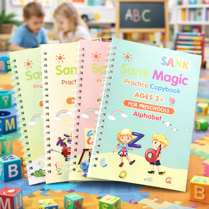 Sank Magic Practice Copybook – 4 Reusable Writing Books with Disappearing Ink Pen